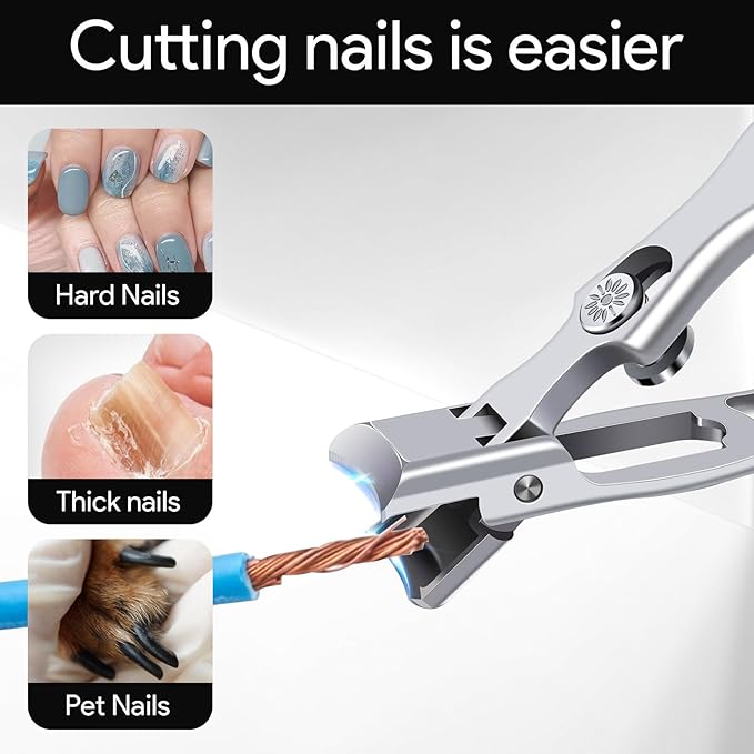 Lux German Nail Clippers for Men Women, Silver Professional Stainless Steel Heavy Duty Sharp Toe Nail Clippers Set for Seniors Nail Cutter, Clipper Kit Thick Curved Ingrown Toenails Gifts for Father