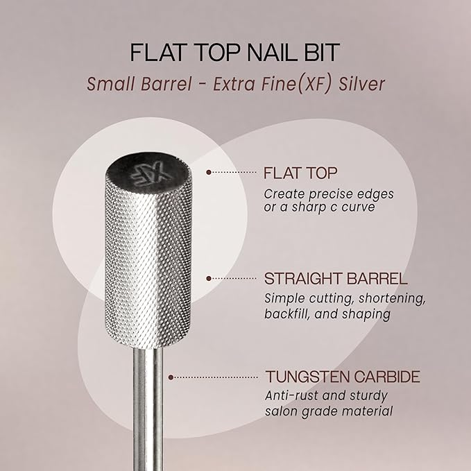 PANA Flat Top Small Barrel 3/32" Shank Size - (Silver, Extra Fine Grit) - Fast remove Acrylic or Hard Gel Nail Drill Bit for Manicure Pedicure Salon Professional or Beginner