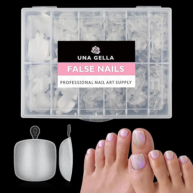UNA GELLA Toe Nail Tips 216Pcs Short Square False Soft Gel Full Cover Fake Toe Nails Matte Toe Nails 12 Sizes Pre-shape Fake Toenails Gel Toe Nail Tips For Nail Extension Home DIY Nail Salon