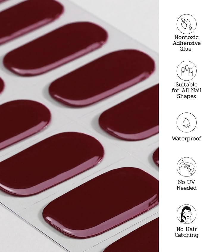 Nail Polish Strips - 22 Pcs Salon Quality Gel Nail Stickers - Long Lasting Wraps (Date Red)