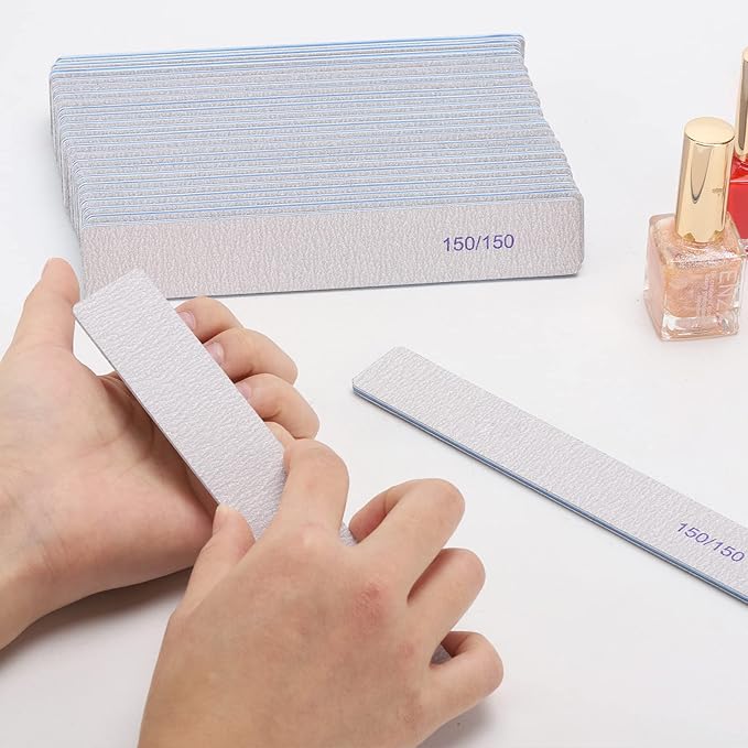 100 Pieces Rectangle Nail Files 150/150 Grit Reusable Buffering Files Double Sided Emery Boards for for Acrylic Nails, Gel Nails, Natural Nails