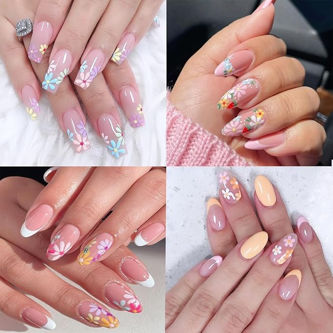6Sheets Colorful Flower Nail Art Stickers 3D Floral Nail Decals Spring Wildflower Daisy Nails Design Stickers White Blue Pink Flower Sticker Cute Nails Supplies Decoration for Women Girls Manicure