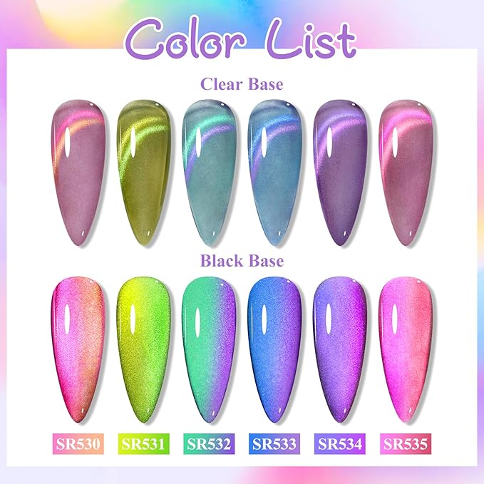 MEET ACROSS Glass Cat Eye Gel Polish Set 9D Galaxy Magnetic Cat Eye Gel Nail Polish Set Neon Colorful Magnetic Nail Polish with Magnet Cateye Gel Polish Kit for Home DIY Manicure Varnish Art Design
