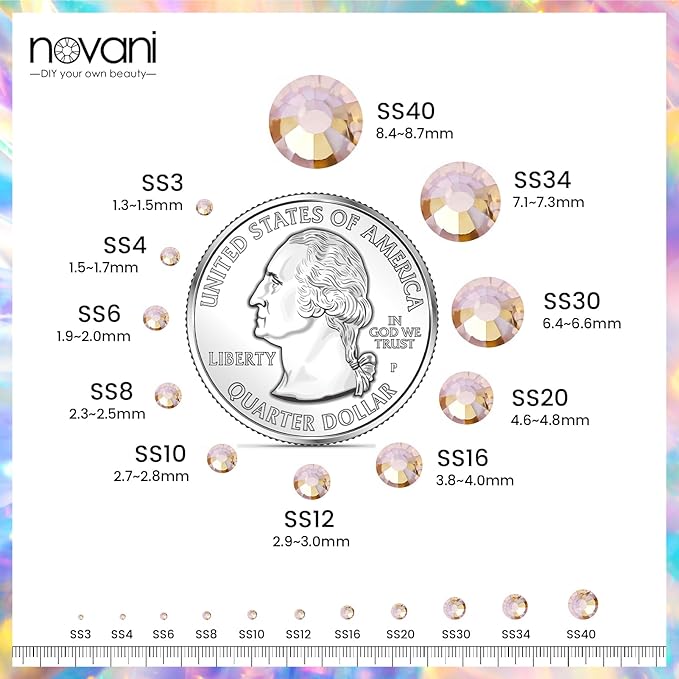 Novani Rhinestones 3000Pcs Flatback Crystal Round Loose Gemstones Glass Rhinestones for Crafts Makeup Nail Art Clothes Shoes DIY Decorations(SS6, 1.9-2.0mm,Golden Shadow)