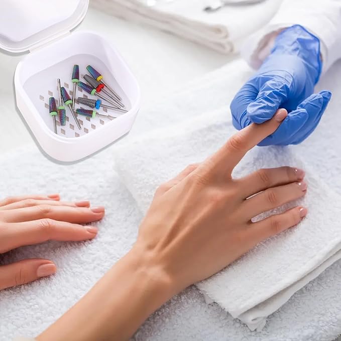 1Pcs Nail Tool Sterilizer, Nail Drill Bits Cleaning Box Disinfection Container For Nail Art Accessories Manicure Sterilization Tray Salon Supplies Sterilizer Cup With Drain Basket (white)