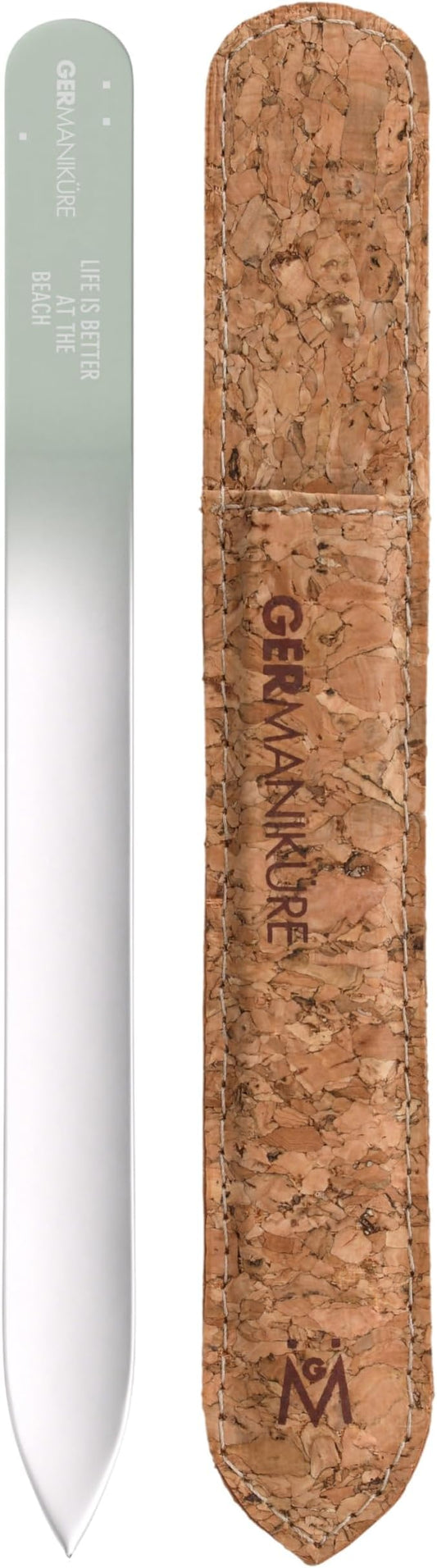 GERMANIKURE Glass Nail File in Cork Sleeve - Life is Better at The Beach - Professional Crystal Nail File for Natural Nails - Ideal Manicure & Pedicure Tool for Smooth, Easy Shaping - Nail Care Gift