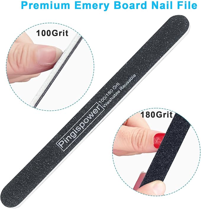 Nail File, 10PCS Professional Nail Files 100/180 Grit Emery Boards for Natural & Acrylic Nails, Double Sided Washable & Reusable Manicure Tools Kit for Women, Home & Salon Travel