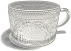 Vintage Embossed Sunflower Retro Glass Coffee Mug Cup 14 ounce Stackable - Image 2
