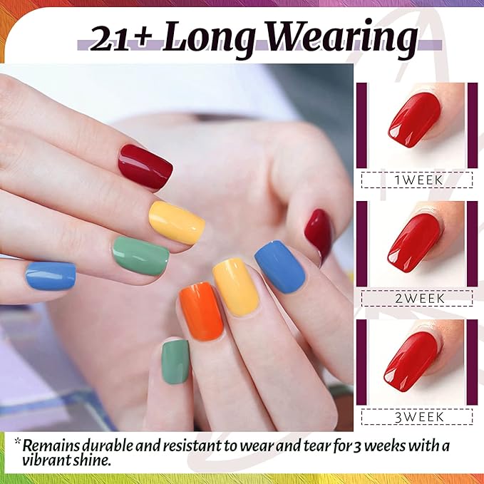 JEWHITENY 45 PCS Gel Nail Kit with 42 Colors Nail Polish Set Green Blue Red Pink Collection Gifts for Women