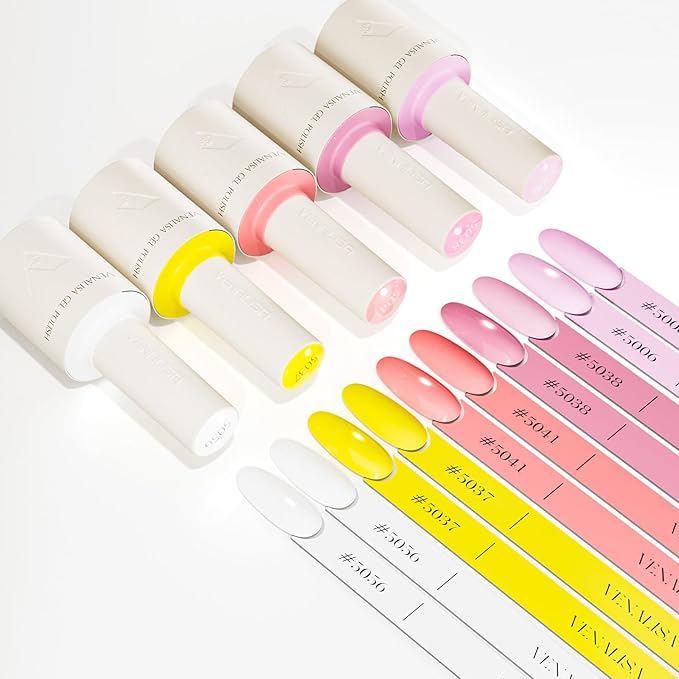VENALISA Gel Nail Polish Set, 5 Colors 10ML Gel Polish Kit Pure White Yellow Pink Purple Color Soak Off Salon Manicure DIY at Home Nail Art For Girls Women