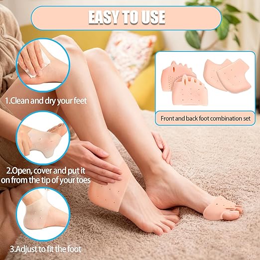 3 Set Silicone Toe Separators and Gel Heel Protectors for Women & Men, Bunion Corrector Cushion, Metatarsal Pads, Ball of Foot Cushions, Breathable Soft Gel Foot Cushions, Silicone Heel Cups