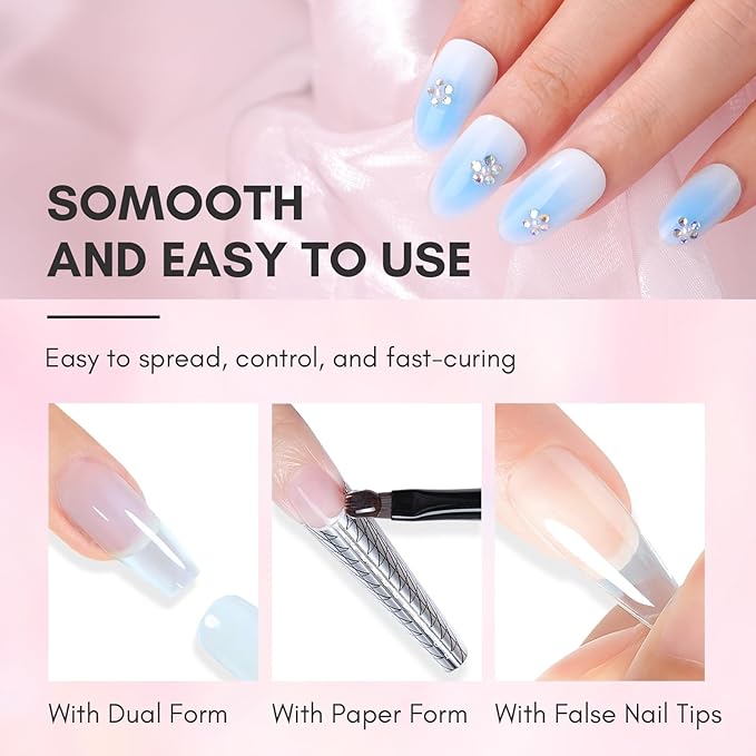 Makartt Poly Nail Gel: Tender Blue Color, 50ML Large Tubes, Strong Builder for Extension Strengthener 3D Diy, Half Solid Easy to Sculpt for Nails, Multifunctional Manicure Supplies Home Salon-Icy Blue