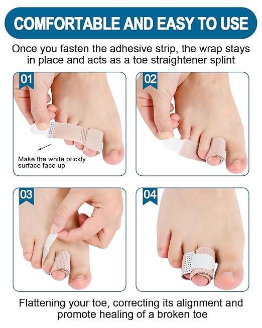 10Pc Fabric Toe Wraps for Women Broken Toes Hammer Toe Corroector Straightener, Toe Splint Buddy Tape Toe Bandages Protectors for Broken Toe, Crooked Toes, Curled Toes