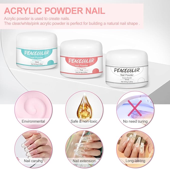 Acrylic Nail Kit with Drill with U V Light Clear/White/Pink Acrylic Powder Professional Nail Kit for Beginner with Everything 100PC Tips Brush Starter DIY Home Salon