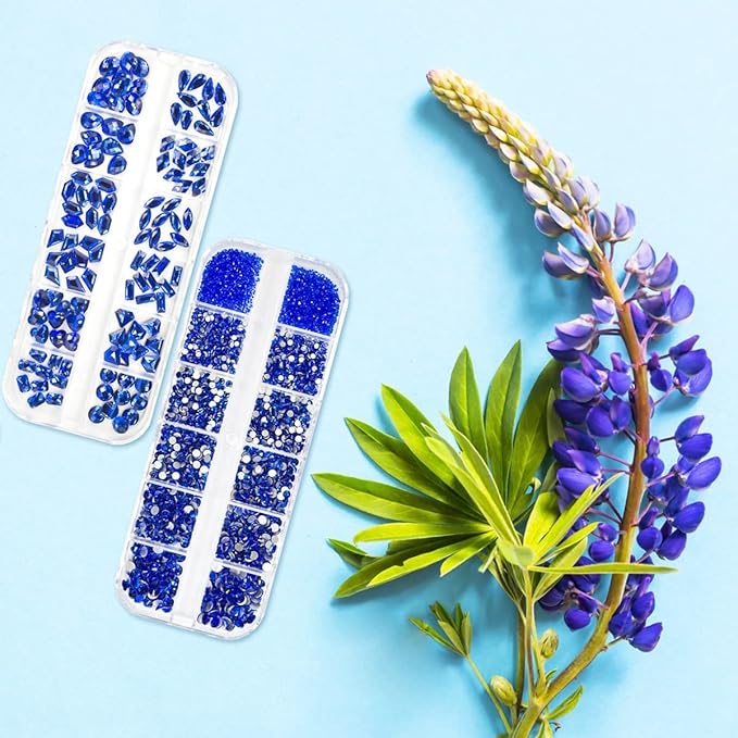 4080Pcs Blue Nail Rhinestones Flatback Royal Blue Sapphire Round Beads K9 Glass Gems Stones Nail Art Gems Diamonds jewels Nail Art Charms Supplies for Nails Face Eyes Makeup DIY Crafts Clothes