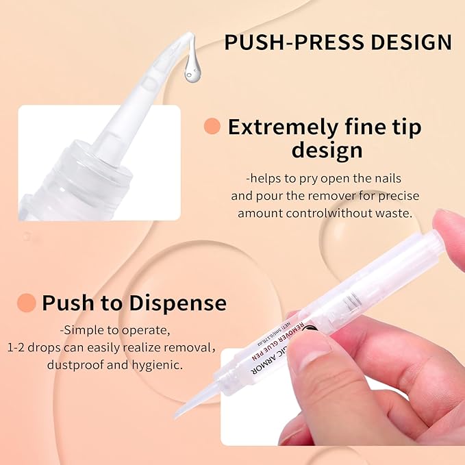 2-Pack Nail Glue Remover Pens with Cuticle Pusher – Click Pen Design for Easy Press-On Nail Removal – Quick & Gentle Adhesive Debonder for Fake Nails – Not for Gel Polish or Base Coat (5ml Each)