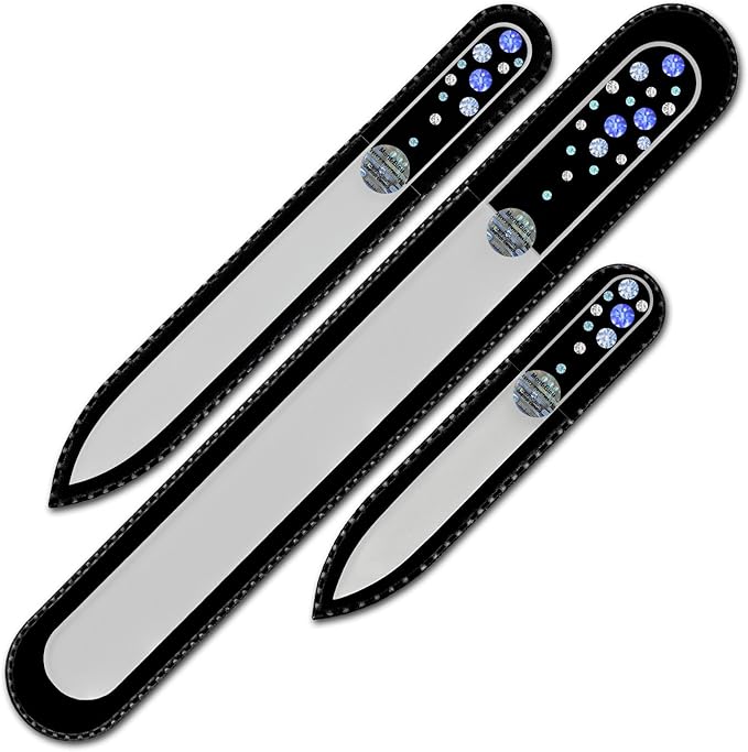Mont Bleu Set of 3 Glass Nail Files hand decorated with crystals - Handmade - Czech Tempered Glass