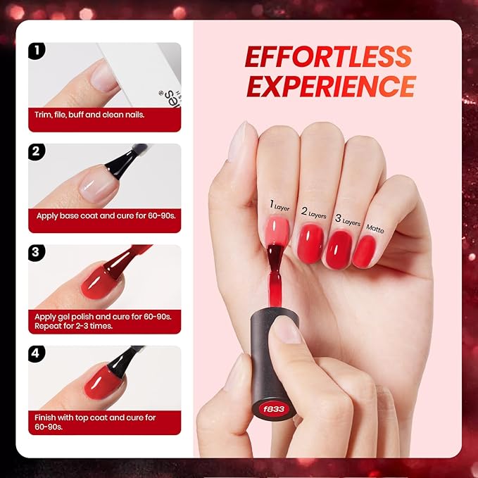 Beetles Red Jelly Gel Nail Polish Set - Luminous Ruby Jelly Gel Polish, 6 Colors Burgundy Red Gel Nail Kit Neutral Sheer Translucent Effect Soak off UV DIY Salon Manicure Gift for Women