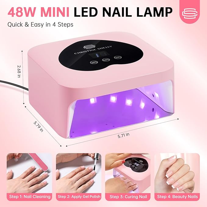 UV Nail Lamp, CHRISTINE SHELLY UV Light for Gel Nails, 48W Plug-in Mini Nail Lamp Nail Dryer with Touch Control Auto Sensor and 3 Timer Settings Nail Light Curing Lamp, Home Salon Nail Art Tools,Pink