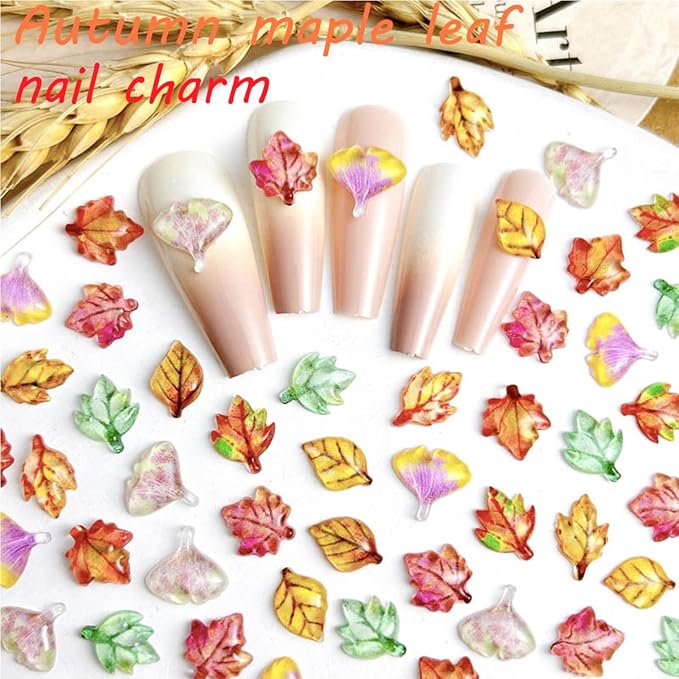 Thanksgiving Autumn Nail Charms and Gems 3D Fall Maple Leaf Nail Rhinestones Jewelry Supply Thanksgiving Maple Leaves Nail Charms for Women DIY Manicure Autumn Holiday Nails Decoration Supply