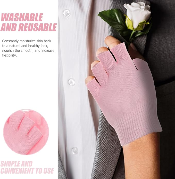 Healifty Moisturizing Fingerless Gloves for Dry Hands, Gel Infused with Jojoba Seed Oil, Olive Oil and Vitamin E, Overnight Hand Spa Moisturizer