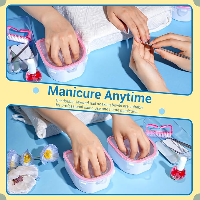 TsMADDTs Nail Polish Remover Kit with 2PCS Nail Soaking Bowls Manicure Bowls for Hands, Cuticle Remover Tools, Cuticle Oil, Files, Buffers, Brush, Dip Removal Kit