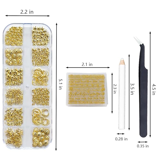 30 Sheets Gold Nail Art Sticker 3D Self-Adhesive Gold Star Moon Heart Line Nail Decals with 3D Nail Art Metal Charms Gold Metal Nail Art Design Nail Supplies for Women Manicure Kit Nail Art Decoration