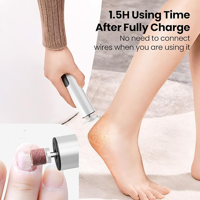 Electric Foot Callus Remover, 2 in 1 | 6 Speed Adjustable Foot File Nail Grinder with Sandpaper Disks, Professional Sander Pedicure Tool for Feet Dead Skin, Self Care Gifts for Women Mom Lover Friends