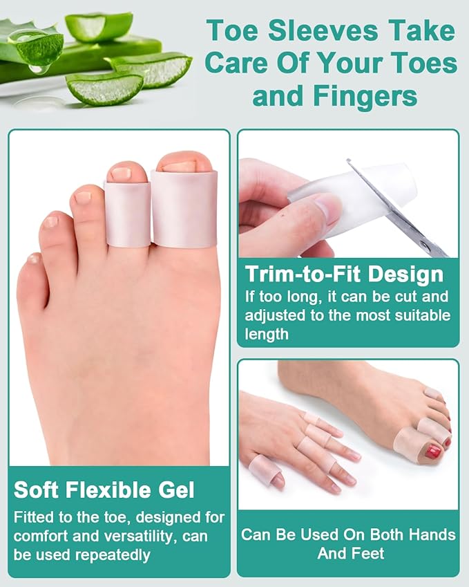 16 Pack Silicone Toe Sleeves Gel Corn Protectors Cushions for Women Men Foot Pain Relief, Soft Toe Tube Pads Corn Cushions for Calluses, Bunion Blisters, Hammertoe, Toenails Loss