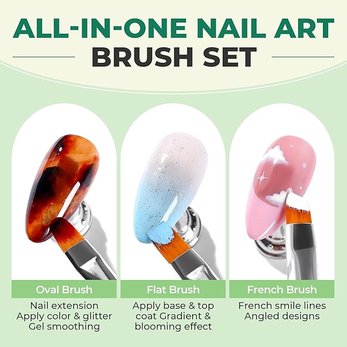 UNA GELLA Nail Art Pens 6PCS Green Color Acrylic Nail Art Design Brush Set with Gel Polish Liner Brushes Double-headed Nail Dotting Tools for DIY Home Salon Manicure Design Supplies