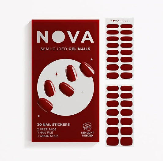 NOVA, Female Founded, Semi Cured Gel Nail Strips (Rendezvous) - The 10 Minute Manicure. Salon-Quality, Works with Any Nail Lamp, Easy to Apply & Remove - Incl. Nail File & Wooden Stick (Rendezvous)