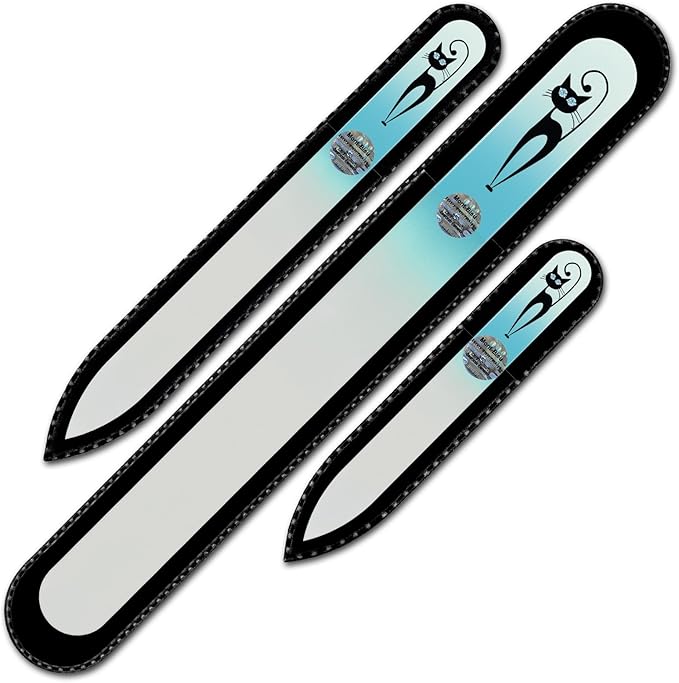 Mont Bleu Set of 3 Cats Crystal Nail Files Hand Decorated with Crystals from Swarovski® | Hand Made, Czech Tempered Glass, Lifetime Guaranty, Glass Nail Files for Natural Nails