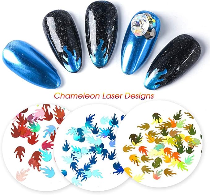 12 Colors Fire Glitter Sequins Shape Flakes Nail Art Designs Stickers Laser 3D Glitters Decor Women Girls Holographic Nail Accessories Shine Decorations