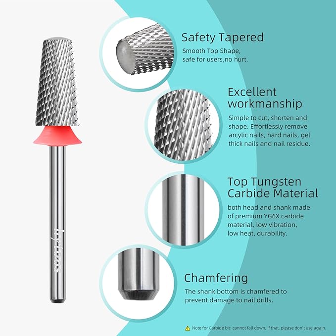 Fine Safety Tapered Nail Drill Bits, Uncoated Smooth Top Barrel Nail Bit, 3/32 Two-way Carbide Drill Bits for Nails, Electric Drills Files Accessories Removal Manicure Soft Gel