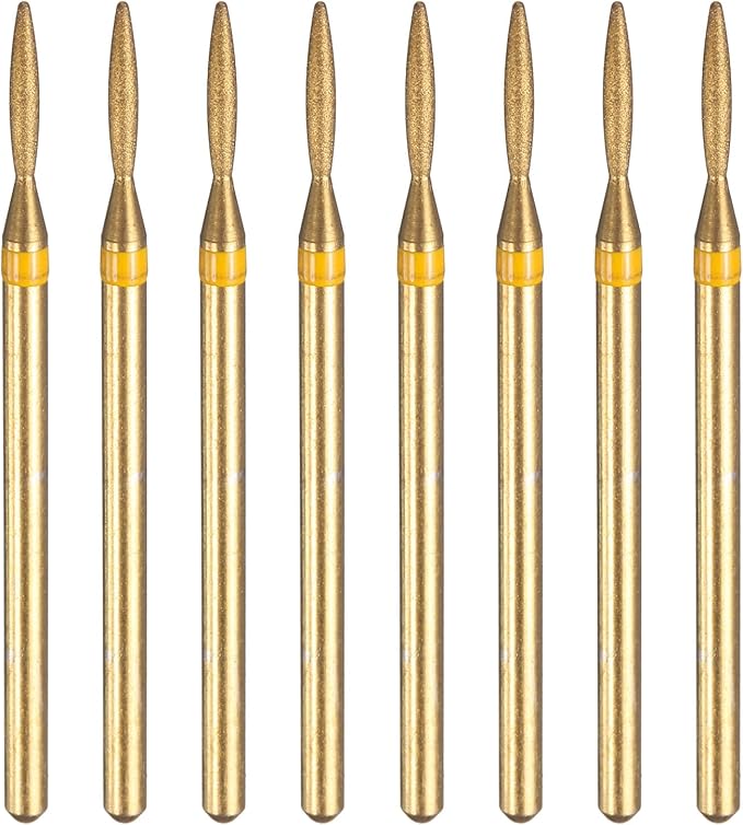 HARFINGTON 8pcs 325-400 Grits Diamond Grinding Bit 1.6mm Oval Head 2.35mm Shank 8mm Length Titanium Plated Stone Sanding Drill Bits Rotary Tool for Nails Grinding Polishing