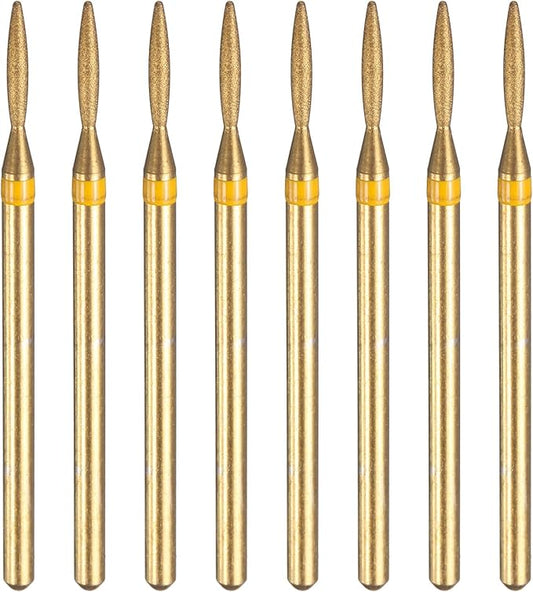 HARFINGTON 8pcs 325-400 Grits Diamond Grinding Bit 1.6mm Oval Head 2.35mm Shank 8mm Length Titanium Plated Stone Sanding Drill Bits Rotary Tool for Nails Grinding Polishing