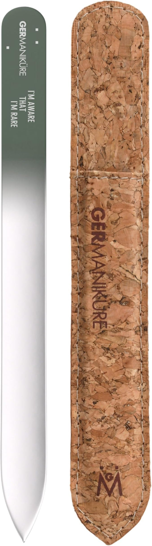 GERMANIKURE Glass Nail File in Cork Sleeve - I'm Aware That I'm Rare - Professional Crystal Nail File for Natural Nails - Ideal Manicure & Pedicure Tool for Smooth, Easy Shaping - Nail Care Gift