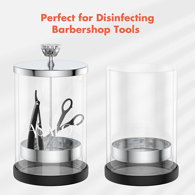 TASALON Barber Jar Pack of 1 - 25 oz Stainless Cap and Glass Jar with Removable Basket, Salon or Nail Spa