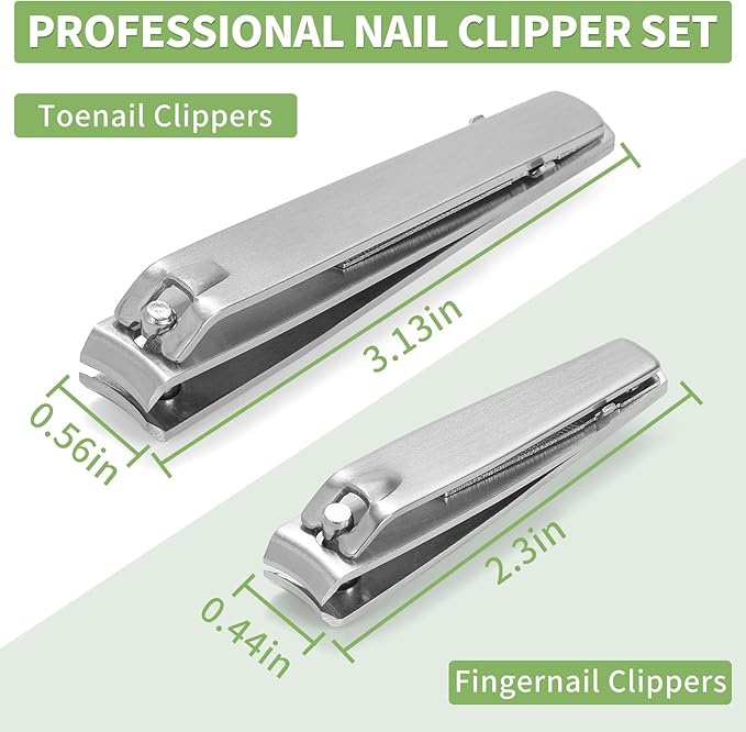 Premium Nail Clippers Set | Stainless Steel with Built-in File | 3.1" Toenail & 2.2" Fingernail Clippers for Men & Women | Curved Blades for Precision Cutting & Easy Grip (Silver)