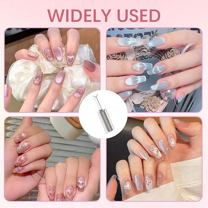 Heart Cat Eye Magnet for Nails,Magnet for Cat Eye Gel Polish,DIY Manicure Kit with Y-Shaped Guide Sticks, for Cat Eye Gel Polish Nail Art Salon (3PCS)