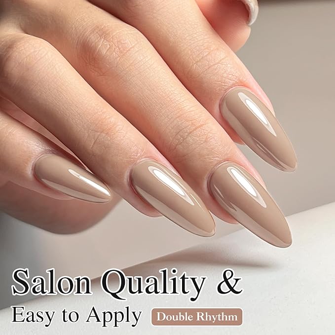 Double Rhythm Gel Polish 15ML Jelly Sheer Pastel Light Milky Color Pearl White Bottle 1 PC 0.5 OZ Full Size Nail Art Salon at Home (Deep Khaki-D1468)