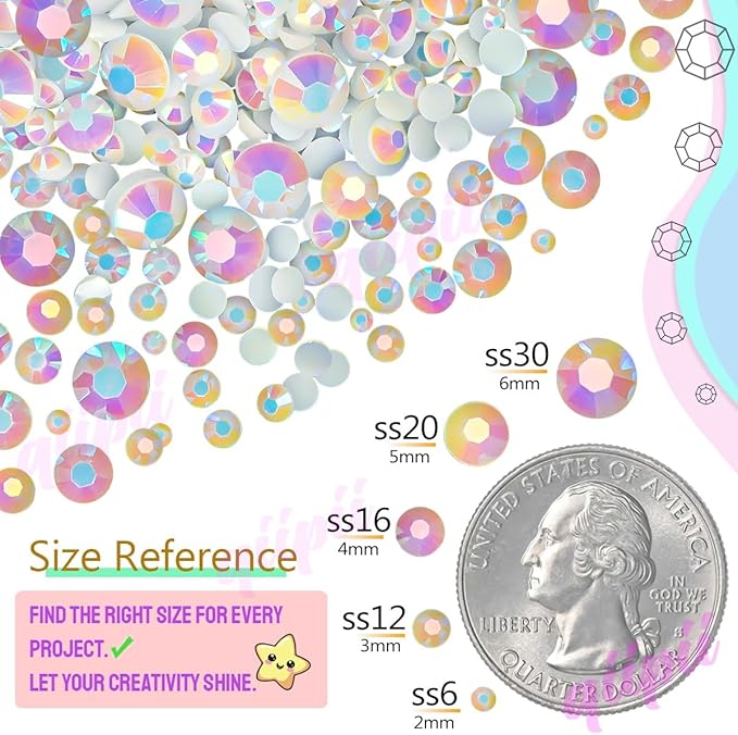 18 Colors Crystal Resin Rhinestones 2mm 3mm Rainbow Colorful Flatback Stones Non-Hotfix Gems Diamonds Charms Supplies for Nails Eyes Face Makeup Crafting Tumblers Bottles Crafts Shoes Clothes
