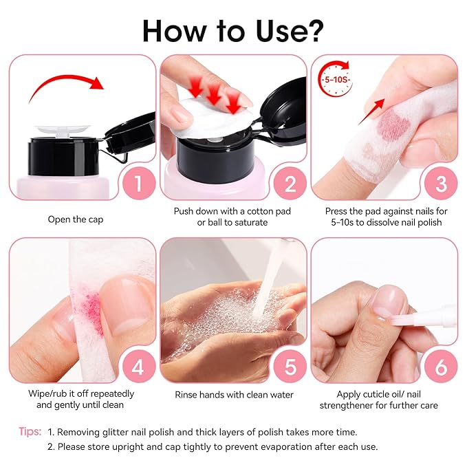 Non-acetone Nail Polish Remover, Cherry Blossom Scent, 3-5s Quick Remove Air Dry Nail Polish, VE Nourish No Drying Out, Refillable One-handed Pump Dispenser, 5.46 Fl oz