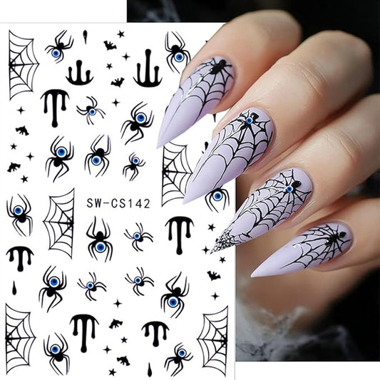 Halloween Nail Stickers Self-Adhesive Cute Spider Web and Spider Designs Nail Art Supplies Spiders Nail Decals Holiday Salon Manicure Decoration for Women DIY Nails Supplies