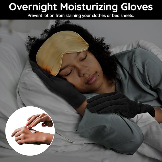 Segbeauty 24 Counts Black Moisturizing Hand Gloves for Men, 12 Pairs Cotton Gloves for Dry Hands Overnight, Sleeping Spa Moisture Glove, Soft Lotion Sleep Glove for Handling Coin Jewelry Extra Large