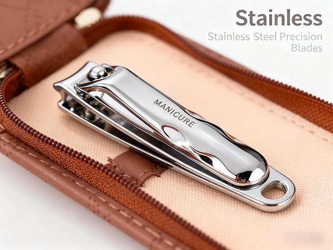 Manicure Sets Stainless Carbon Steel and Pedicure Kits – Nail Clippers with Leather Case, Portable Unisex (Ideal for Women) Personal Care Tools for Perfect Nail Grooming(Brown)