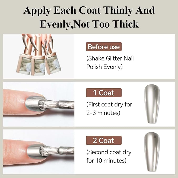 Metallic Chrome Nail Polish Mirror Shine Quick Dry Champagne Gold, Holographic Nail Lacquer Regular Color For Finger Toe Nail French Manicure Art
