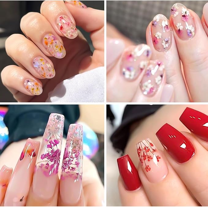 8 Boxs Dried Gypsophila Flowers Nail Art Decoration Mixed Mini Hydrangea Floral Petals Charms Plant Jewelry Accessories for DIY Crafting Nail Design Supplies (Multi-Color)