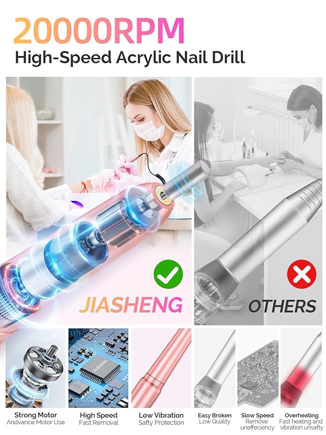 Electric Nail Drill Machine, Professional Electric Nail File for Dip Powder Nail Filer, Efile Manicure and Pedicure Tools with Storage Nail Accessories Function for Grinding Polishing Trimming，Pink