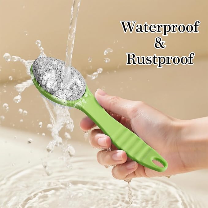Foot Callus Remover, Double-Sided Pumice Stone Brush for Feet, Multi Purpose Pedicure Tools for Home Feet Care, Foot File Scrubber with Handle for Dead Skin Remover in Shower, Green